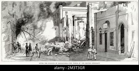 Ruins of British consulate after burning of Alexandria, war in Egypt     Date: 1882 Stock Photo