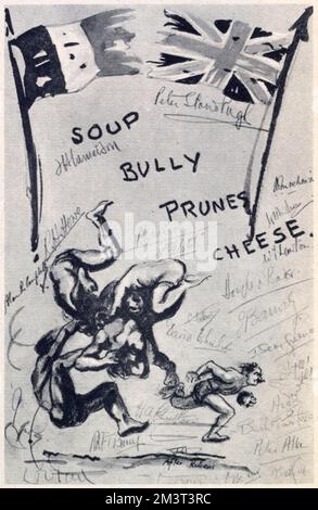 Menu card for an Anglo-French dinner held at Oflag IVc POW camp, otherwise known as Colditz. Stock Photo