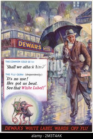 Advert for Dewar's White Label whisky vs. flu 1936 Stock Photo