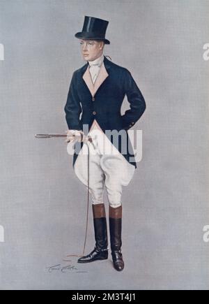 A royal recruit to the blue and buff: our sporting prince. Edward, Prince of Wales (later King Edward VIII) in the outfit of the Duke of Beaufort's Hunt. Stock Photo