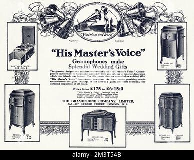 Advert for His Master's Voice - Portable Gramophone 1923 Stock Photo