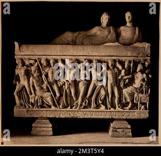 Sarcophagus of Alexander Severus and Mammaea , Antiquities, Bas-reliefs, Sarcophagi, Severus Alexander, Emperor of Rome, 208-235, Julia Mamaea, -235. Nicholas Catsimpoolas Collection Stock Photo