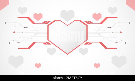 white red heart technology valentine background abstract. technology with line ,digital, heart, dot, hi-tech, valentine concept , vector. heart tech Stock Vector
