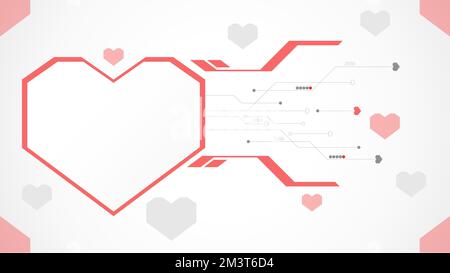 white red heart technology valentine background abstract. technology with line ,digital, heart, dot, hi-tech, valentine concept , vector. heart tech Stock Vector