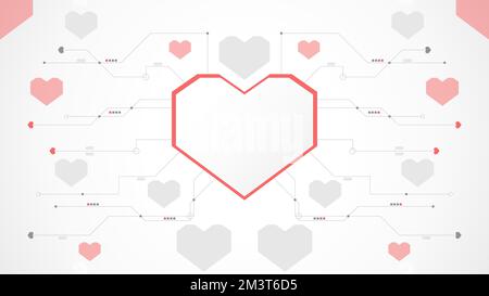 white red heart technology valentine background abstract. technology with line ,digital, heart, dot, hi-tech, valentine concept , vector. heart tech Stock Vector