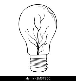 Light bulb Tree logo with line art style design template. Tree smart idea concept.EPS 10 Stock Vector