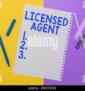 Writing displaying text Licensed Agent. Business approach Authorized and Accredited seller of insurance policies Stock Photo