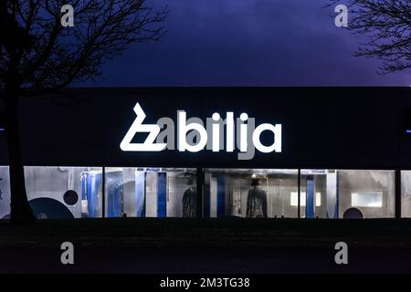 Gothenburg, Sweden - January 16 2022: Bilia sign on the facade of a car wash Stock Photo