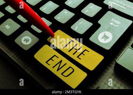 Inspiration showing sign The End. Internet Concept Final part of play relationship event movie act Finish Conclusion Stock Photo