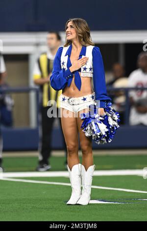 Dallas Cowboys Cheerleader sings along with the National Anthem before the NFL Football Game ...