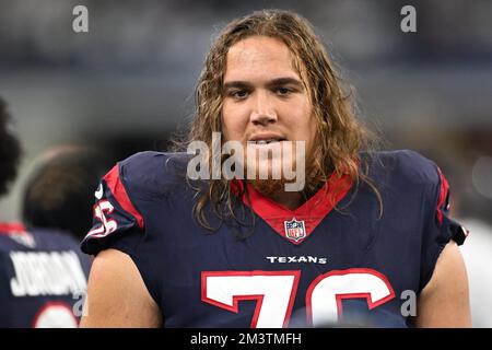 New Orleans, USA. 27th Aug, 2023. Houston Texans offensive tackle Austin  Deculus (76) and center Jarrett Patterson (68) both close in on New Orleans  Saints defensive end Kyle Phillips (91) During a