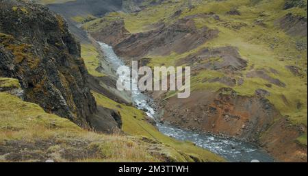 Colorful canyon near Haifoss waterfall in iceland highland Stock Photo
