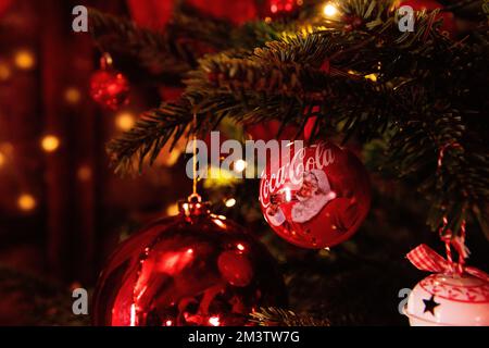 Christmas holiday concept, Jack Daniel bottle christmas tree creative, gold  shiny snowflake decoration on brown background Stock Photo - Alamy