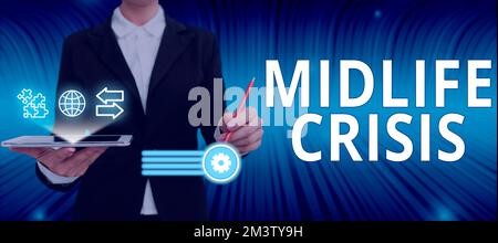 Text showing inspiration Midlife Crisis. Concept meaning Software development technique Decomposing an application Stock Photo