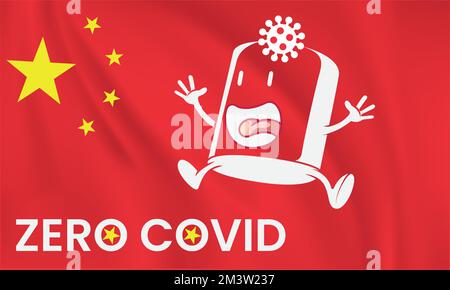 China zero COVID policy concept on background of china flag. Vector illustration. Continuous one line drawing vector illustration. China zero covid. Stock Vector