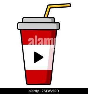 A glass with a straw for drinking and a start button. Vector illustration. Stock Vector