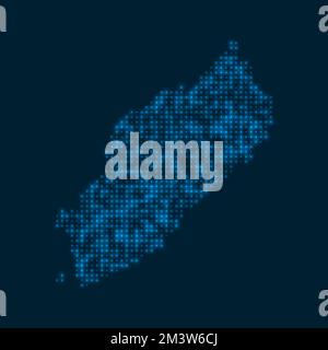 Itsukushima dotted glowing map. Shape of the island with blue bright bulbs. Vector illustration. Stock Vector