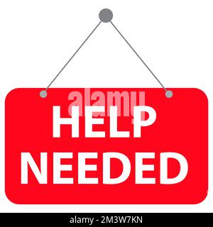 Help needed hanging banner on white background. we need your help sign. flat style. Stock Photo