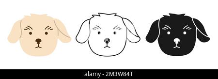 Dog Maltese terrier faces cartoon character set. Smiling comic funny doggy pet baby. Cute puppy childish kawaii head symbol muzzle, line doodle, icon or silhouette. Print flat sticker template vector Stock Vector