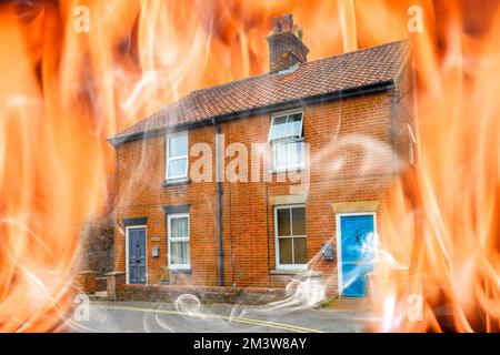 Burning house, conceptual image Stock Photo