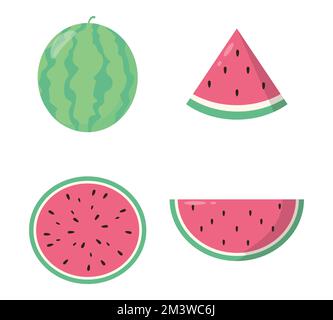 Watermelon set icon white color vector illustration image simple solid ...