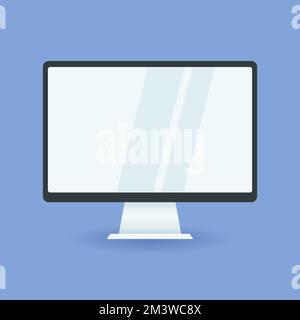 Personal Computer screen with browser window in trendy flat style isolated on blue background with shadow. Stock Vector