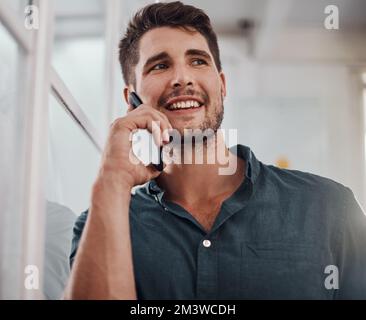 Talking business and doing deals. a young businessman talking on a cellphone in an office. Stock Photo