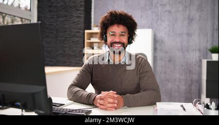 Call Center Customer Care African American Agent Stock Photo