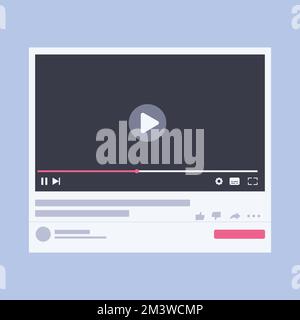 Web video player template social media concept. Mockup video channel. Web windows player. Video content, blogging. Vector illustration. Stock Vector
