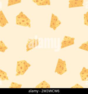cartoon cheese seamless pattern. Triangular piece of cheese cartoon illustration. Cheese flat icon. Stock Vector
