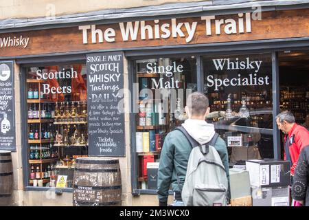 The Whisky Trail specialist scotch whisky shop in Edinburgh city centre selling single malt whisky and whisky tastings, Scotland,UK,2022 Stock Photo