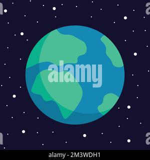 Planet Earth Isolated On Dark Space. Vector, Cartoon Illustration Of The Planet Earth Stock Vector