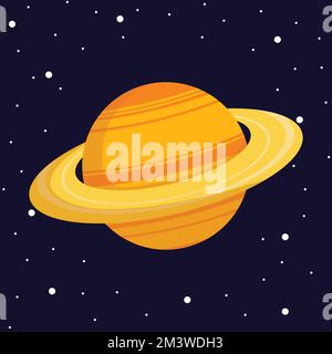 Saturn Planet in Dark Space. Vector, Cartoon Illustration of Planet Saturn Stock Vector