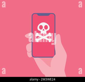 Virus alert message notification on smartphone. Malware and virus notification or error in mobile phone. Red alert warning of spam data, insecure conn Stock Vector