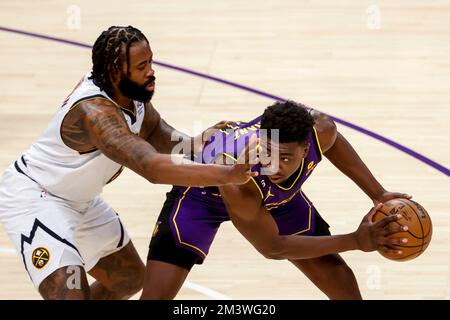 Los Angeles, California, USA. 16th Dec, 2022. Los Angeles Lakers center Thomas Bryant (31) is defended by Denver Nuggets center DeAndre Jordan (6) during an NBA basketball game, Friday, Dec. 16, 2022, in Los Angeles. (Credit Image: © Ringo Chiu/ZUMA Press Wire) Stock Photo