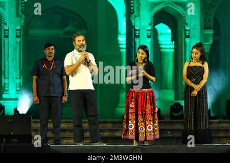 Jaipur, India. 16th Dec, 2022. Jaipur: Congress leader Rahul Gandhi at a concert marking the completion of 100 days of Bharat Jodo Yatra, at Albert Hall Museum in Jaipur, Rajasthan, India Friday, Dec. 16, 2022.(Photo By Vishal Bhatnagar/NurPhoto) (Photo by Vishal Bhatnagar/NurPhoto)0 Credit: NurPhoto/Alamy Live News Stock Photo