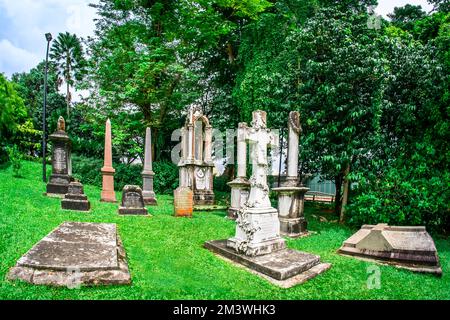 Grave Stones and Structures at Fort Canning Park. This park is an iconic hilltop landmark in Singapore Stock Photo