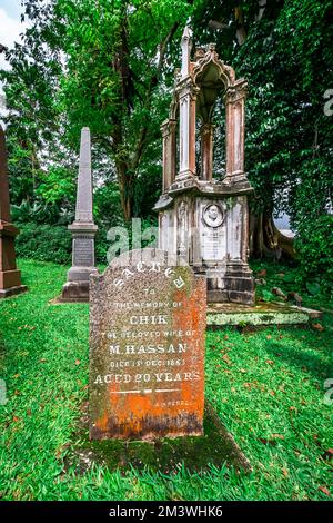 Grave Stones and Structures at Fort Canning Park. This park is an iconic hilltop landmark in Singapore Stock Photo