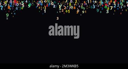 Colorful numbers seamless pattern. Mathematical background of randomly placed different bright numbers on black. Colorful school template for nursery, Stock Vector