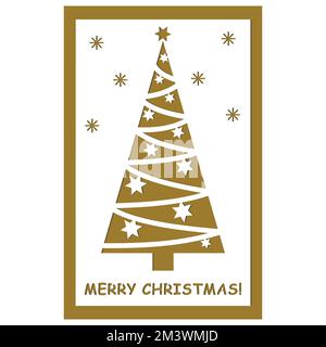 Multi layered 3D Christmas card with a papercut style Christmas tree, vector illustration, Laser cut paper. Stock Vector