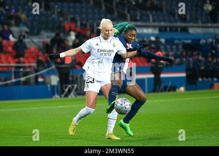 Sofie Svava of Madrid and Kadidiatou Diani of PSG during the UEFA Women's Champions League football match between Paris Saint Germain (PSG) and Real Madrid on December 16, 2022 at Parc des Princes stadium in Paris, France. Photo by Victor Joly/ABACAPRESS.COM Stock Photo