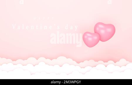 3D. Pink hearts floating in the sky as a frame. Concept valentine's day ...