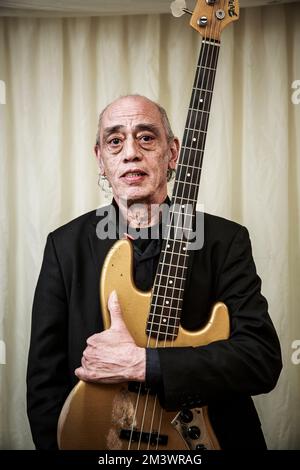 Norman Watt-Roy backstage at Rock Against Cancer festival, Wiltshire. Stock Photo