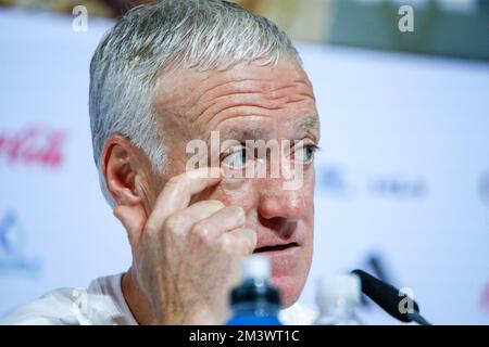 Doha, Qatar. 17th Dec, 2022. France's coach Didier Deschamps gives a press conference in Doha on December 17, 2022 on the eve of the Qatar 2022 World Cup football match between Argentina and France. Credit: Brazil Photo Press/Alamy Live News Stock Photo