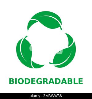Biodegradable icon. Simple leaves make biodegradable symbol. Green leaf in a cycle. Compostable organic materials sign. Ecosystem. Zero waste. Vector Stock Vector