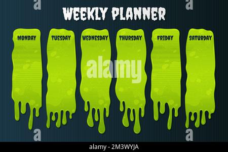 Weekly planner with Slime in cartoon style. Stock Vector