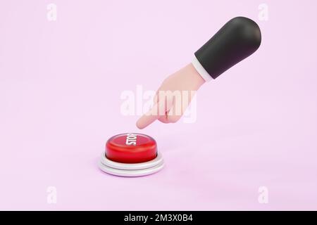3D. Cartoon hand pressing the red button. system control Stock Photo ...