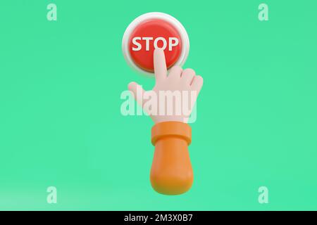 3D. Cartoon hand pressing the red button. system control Stock Photo ...