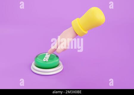3D. Cartoon hand pressing the red button. system control Stock Photo ...