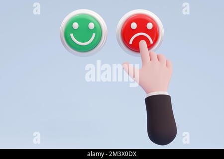 3D. Cartoon character hand chooses between two buttons. Business or ...